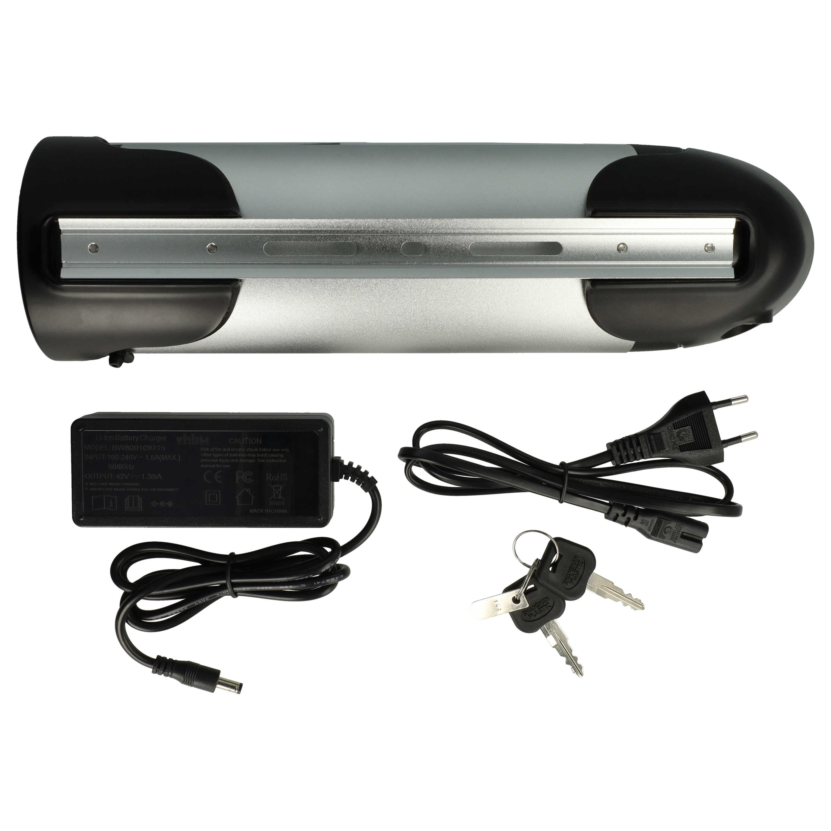 Batería para e-bike con motores 200- 350 W - 10 Ah 36 V Li-Ion incl. cargador, plata